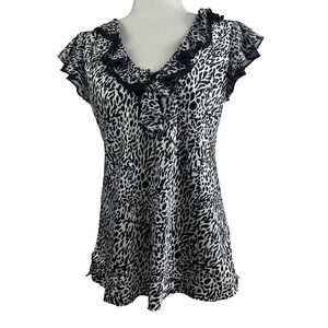 Oscar De La Renta Y2K Animal Print Cami Top Small Ruffle Office Siren Baddie
